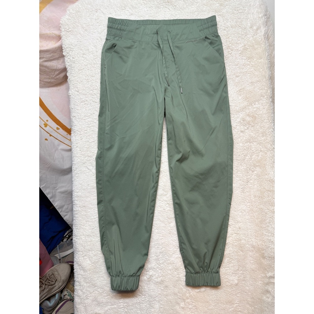 Eddie Bauer Joggers Women M Green Ribbed Drawstring Activewear Excellent